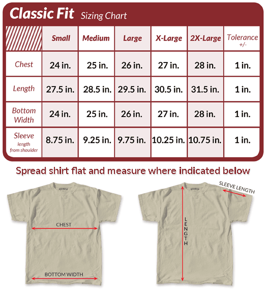 Compare your measurements with this classic fit size chart