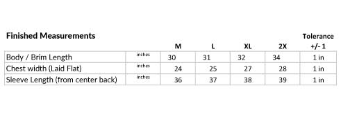 Hoodie Sweatshirt Size Measurements