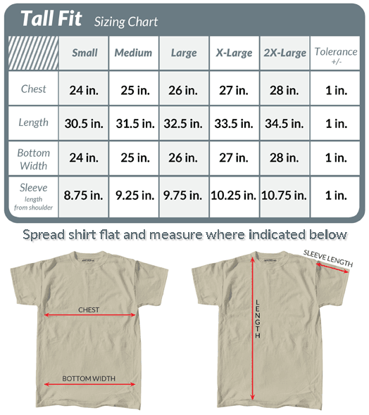 Save time and money avoiding returns and exchanges. Compare your measurements with this tall fit size chart