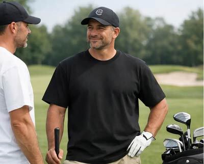 Men Golfing wearing a black heavyweight t-shirt
